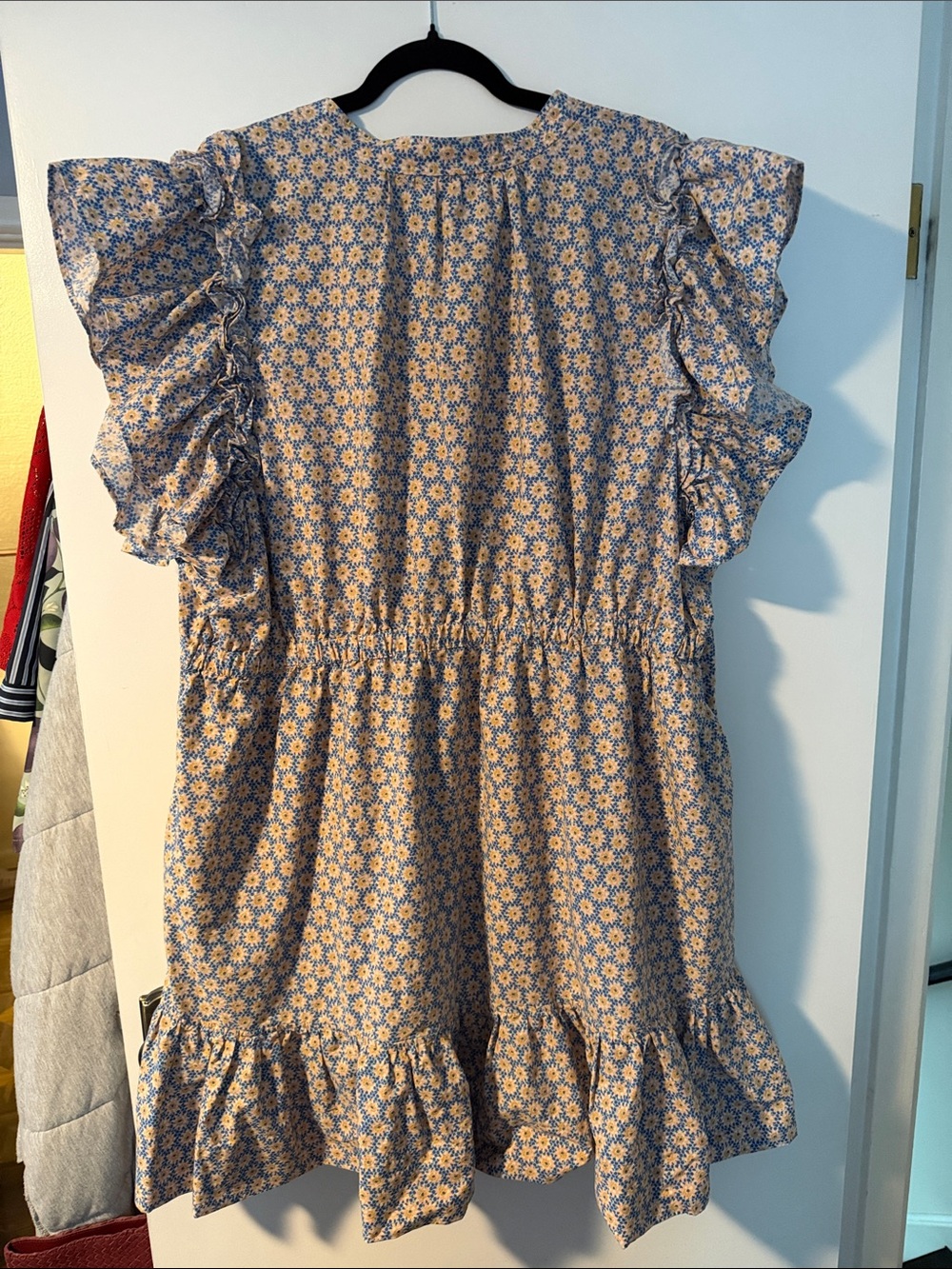 Anthropologie Blue and Cream Daisy Ruffle Tunic - Picture 2 of 3